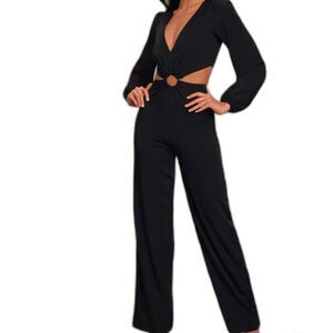 Lulus Vegas Nights Black Long Sleeve Cutout Jumpsuit